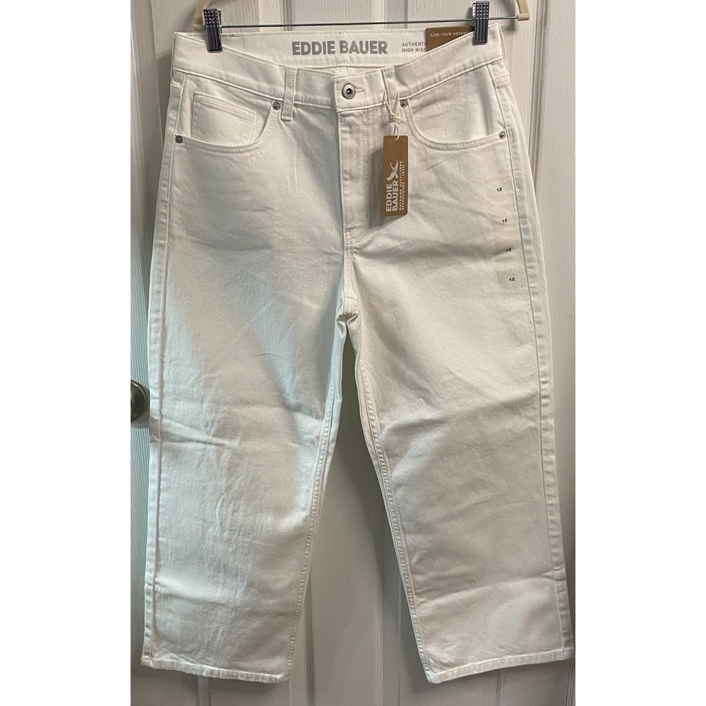 Eddie Bauer Voyager Women White High Rise Voyager‎ Straight Leg Jeans 12 NWT